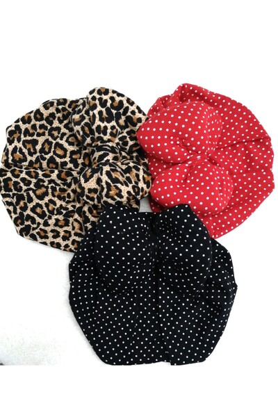 yukobaby bebeğiniz için en doğalı Kız Bebek Leopar  ve Beyaz Puantiye Desenli  Fiyonklu 3lü  Bone Seti