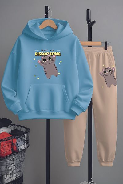 MYADA Set de sus și de jos cu imprimeu Fun Cat în stil premium 22784