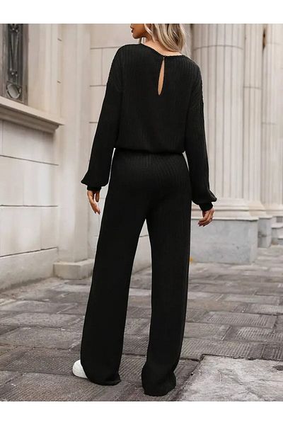 Moka Shopin Mokashopin Women's Long Sleeve Crew Neck Raised Diving Blouse and Pants Double Suit