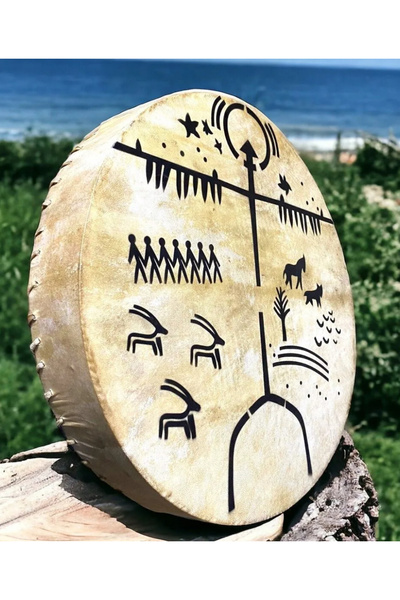 Ece müzik aletleri Özel Deri Dikme Şaman Davulu Ve Deri Sarılı Tokmak Kılıf H...