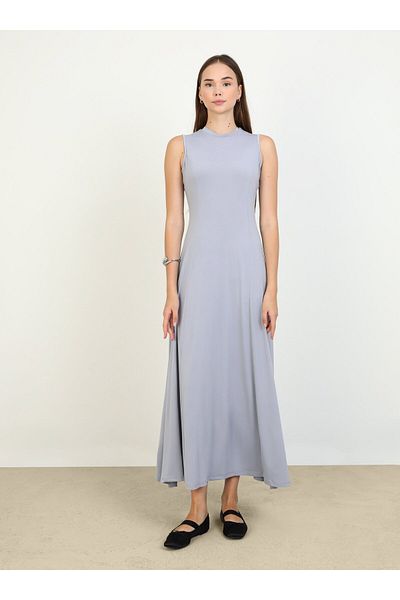 Refka Sandy Fabric - Sleeveless Hijab Dress with Crew Neck - Lilac - Refka