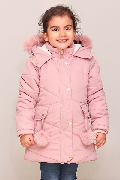 Mika Bebek & Çocuk Thick Fiber Filled Water Wind And Rain Proof Hooded Winter Luxury Girl's Pink Puffer Jacket