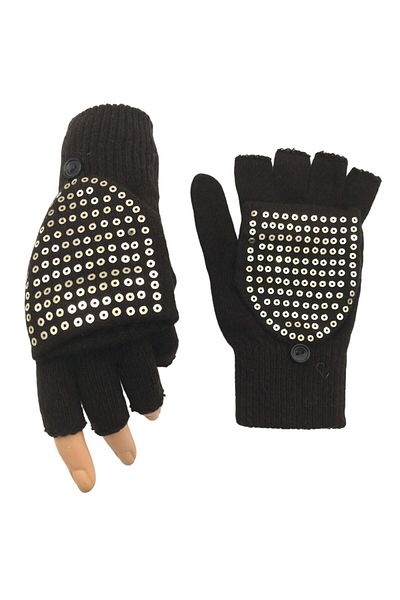 AXE SPORTSWEAR Winter Knitwear Gloves Glove - Big Toe Closed, Four Finger Cutout, Fingerless Button Sequin
