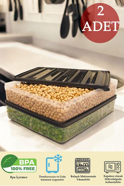 DOVİHOME 2Pcs 2500ml Refrigerator Freezer Food Storage Container Kitchen Organizer and Storage Container