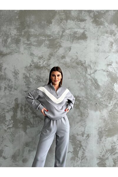 shopshop Women's Modal Fabric Color Blocked Cuffed Ribbed Leg Pocket Tracksuit Set