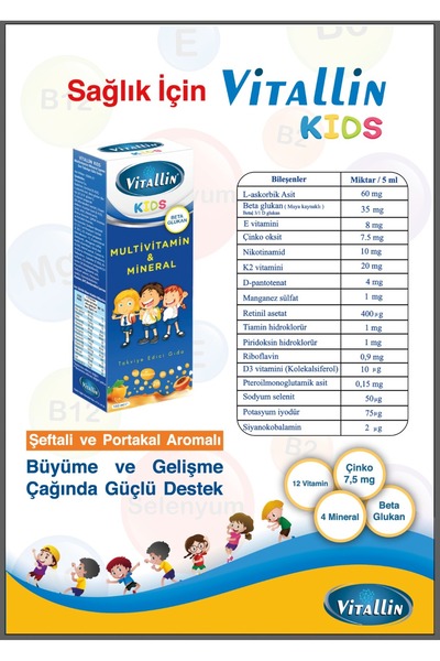 Vitamin Vitallin Kids Beta Glukan Multi Mineral 150 Ml Çocuk Şurubu