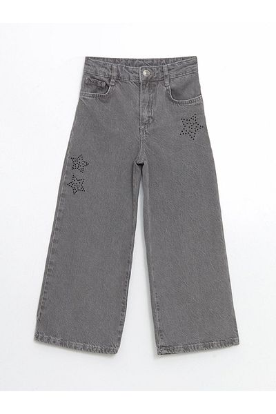LC Waikiki Lcw Kids Girls' Jeans Pants with Adjustable Elastic Waist and Stone Print