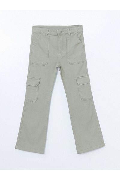 LC Waikiki Lcw Kids Khaki Girls Cargo Pants with Adjustable Elastic Waist