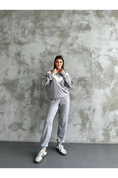 shopshop Γυναικείο Modal Fabric Color Block Σετ φόρμας με μανσέτα με ραβδώσεις με τσέπες
