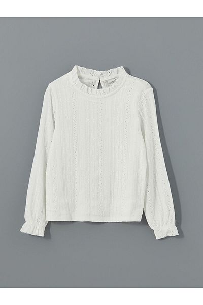LC Waikiki LCW Kids Crew Neck Scallop Λεπτομερές μπλουζάκι για κορίτσια