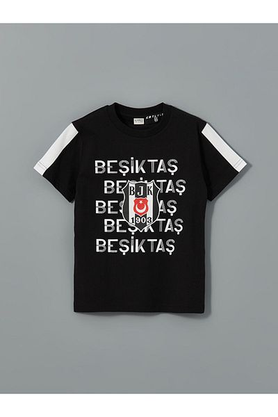 LC Waikiki LCW Kids Black Crew Neck Beşiktaş εμπριμέ μπλουζάκι για αγόρι