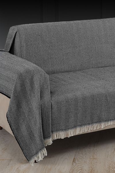 LADYNİL Husa de canapea 100% bumbac culoare antracit - cu franjuri 180x300 cm