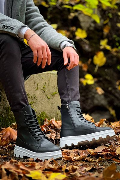BZ Moda B0993 - Μαύρες ανδρικές μπότες με ορθοπεδική σόλα και κορδόνια, ανθεκτικές στο νερό και το κρύο - Winter Casual Skin