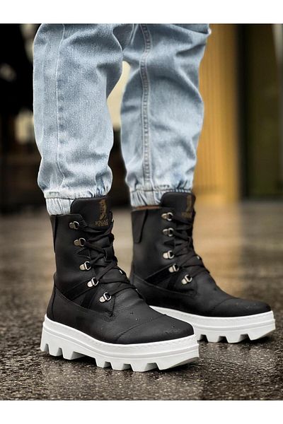 BZ Moda B-B14 Ορθοπεδική σόλα με κορδόνια Ανθεκτική στο νερό και στο κρύο καθημερινά χειμερινά ανδρικά αθλητικά μποτάκια BT Μαύρα