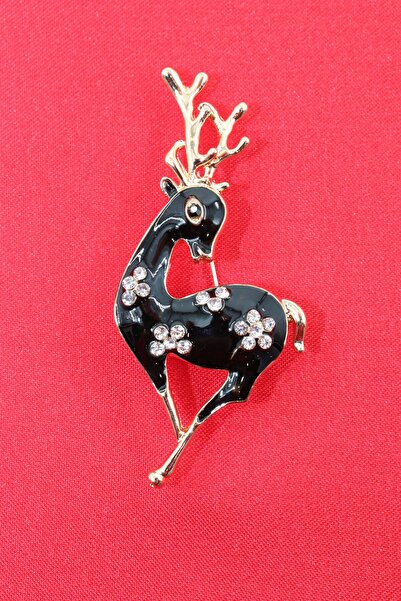 KEEBA Ormanın asil ruhu Geyik broş, Gold ve siyah tonlu kristal taşlı tasarım...