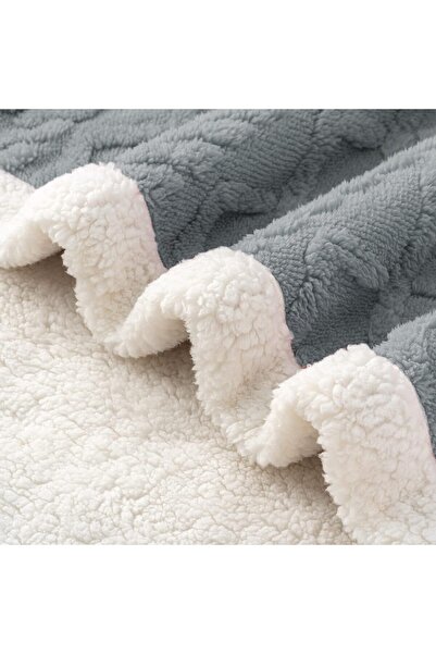 Fabienne Jacquard Sherpa Blanket Super King Size 220x240cm  Reversible Throw Blanket Grey