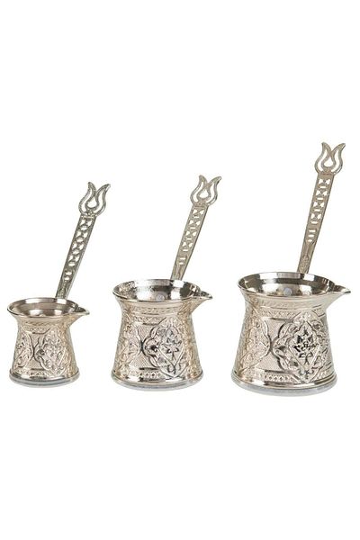 Anatolian طقم إبريق قهوة - زاماك ثلاثي - طقم إبريق قهوة مطرز باللون الأبيض