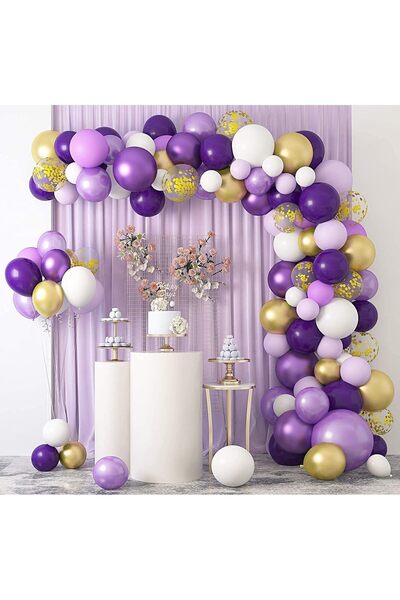 Arabest مجموعة أقواس إكليل أرجوانية مكونة من 129 قطعة، بالونات أرجوانية ذهبية...