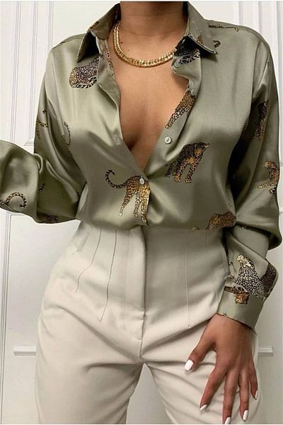 Madmext Mad Girls – Leoparden-Nerz-Satinhemd MG187