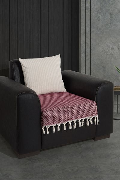 LADYNİL Red Sofa Shawl - 100% Cotton, Fringed and Closing Seating |   70X95 cm Armchair Cover