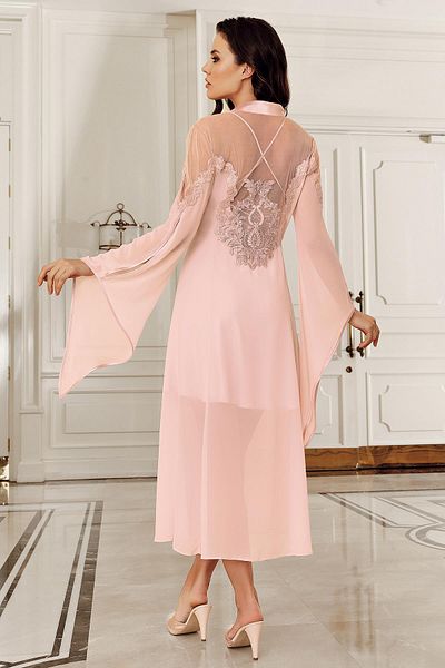 İmaj İmaj 4201 Powder Color Satin Long Sleeve 2-Piece Nightgown Set