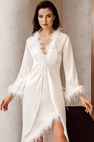 İmaj Image 4225 Ecru Color Satin Otrish Long 2-Piece Nightgown Set