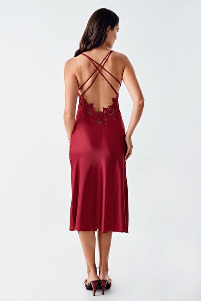 İmaj Image 4250 Burgundy Color Satin 2-Piece Nightgown Dressing Gown Set