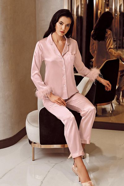 İmaj Image 2250 Powder Color Satin 2-Piece Pajamas Set