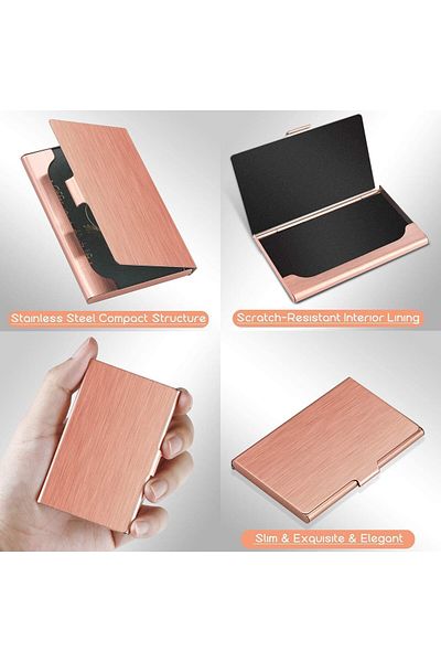 fulina Stainless Steel Pocket Business Card Holder,with Scratch-Resistant Interior Lining,Business Exterior