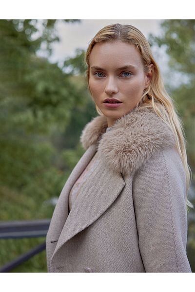 Kayra Mink Double Breasted Coat - Premium Wool Fur and Button