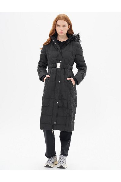 Kayra Black Goose down Padded and Belted Coat