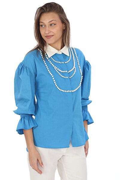 lodmela Bluză cu pandantiv cu perle albastre - 4704