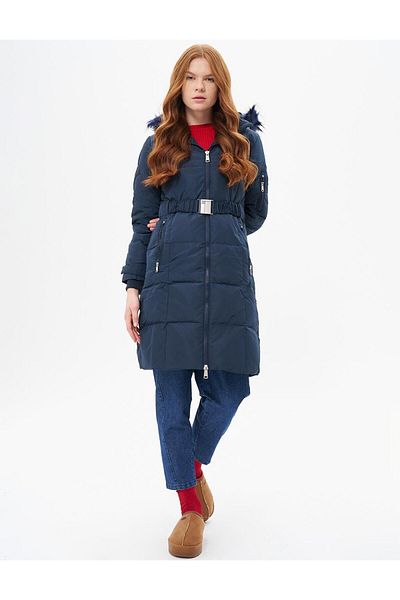 Kayra Navy Blue Hooded Goose down Coat
