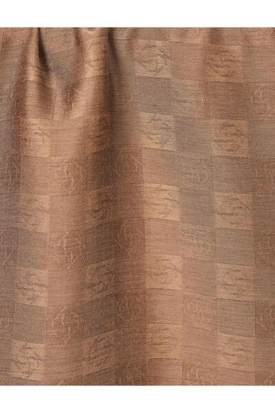 Kayra Monogram Desenli Yün İpek Şal Koyu Vizon