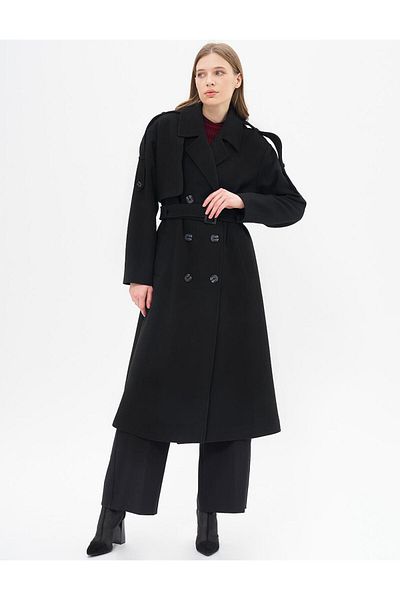 Kayra Black Stamp Men's Coat - Collar Buckle