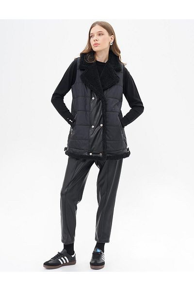 Kayra Black Quilted Vest - Plush Garnished