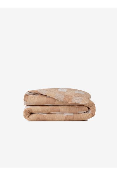 Barine Παπλωματοθήκη διπλής Gingham Gauze - Oak Buff/Rustic Caramel 200x220