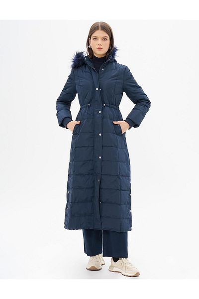 Kayra Faux Fur Goose down Coat Navy Blue