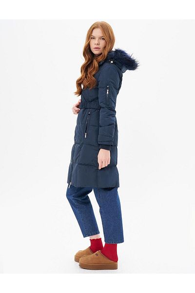Kayra Navy Blue Hooded Goose down Coat