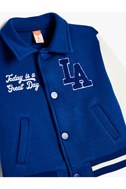 Koton Jachetă de colegiu cu mânecă lungă, cu decolteu polo, cu aplicații colorblocate