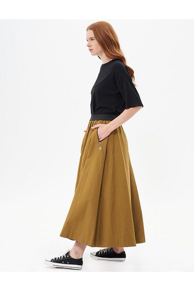 Kayra Dark Oliv Flared Skirt - Λεπτομέρεια τσέπης