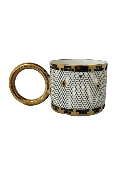 MİEN طقم كوب بورسلين منقوش متين على شكل قرص العسل مكون من 3 قطع بمقبض دائري