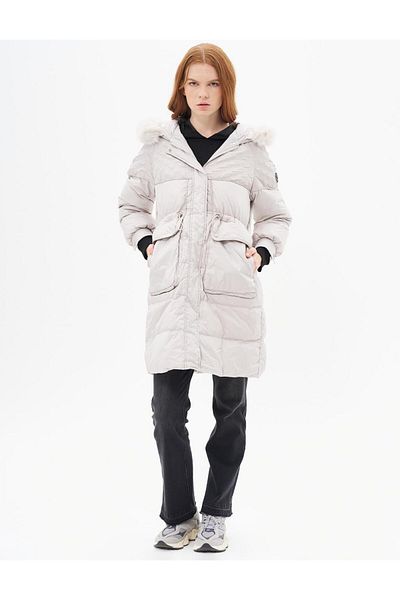 Kayra Light Gray Goose down Coat - Pocket Detailed