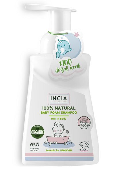 Incia Bio- und 100 % natürliches Baby-Schaum-Shampoo mit Zertifikat