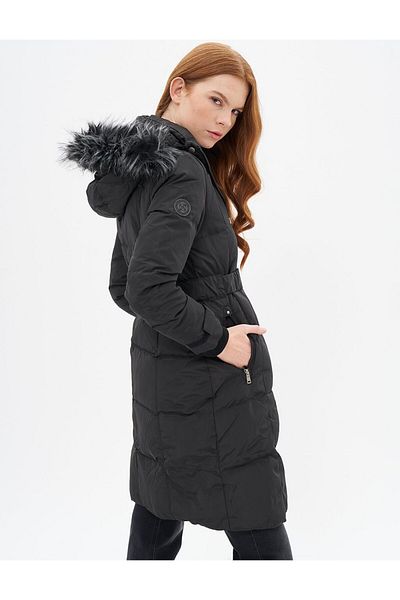Kayra Black Hooded Goose Feather Padded Coat