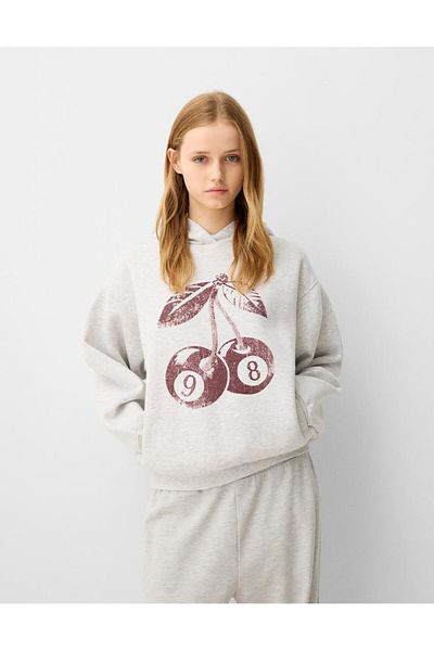 The Champ Clothing Unisex Grey 98 Cherries Printed Oversize Hooded Hoodie