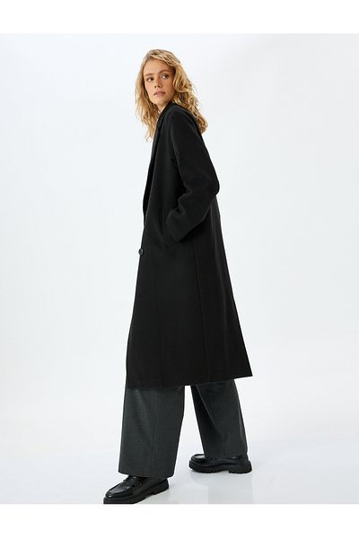 Koton Double Breasted Buttoned Long Stamp Coat with Pockets