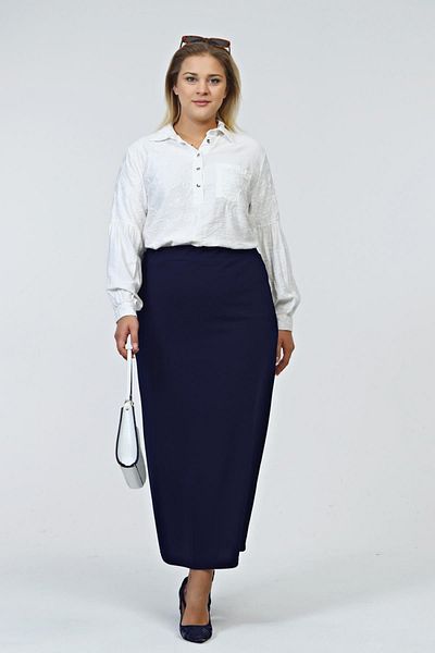 Ferace Women's Plus Size Ottoman Steel Lined Seasonal Pencil Skirt Knitted Fabric Navy Blue