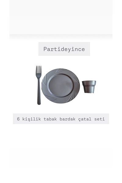 partideyince Plastic Hard Miqa Plate Fork Cup Silver Color 6 Person Set