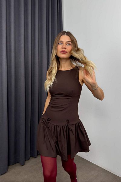 Sue Store Rochie mini cu mâneci zero plisate maro închis